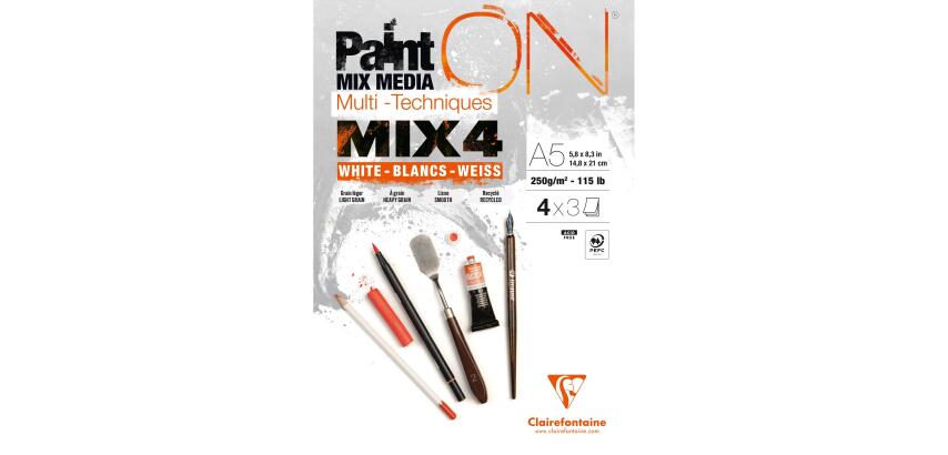 PaintON MIX4 bloc collé 12F A5 250g assorti 4x3F