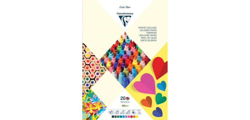 PAPIER COULEUR, Bloc de 20 feuilles 120g/m2 au format 29,7x42cm - Assortiment