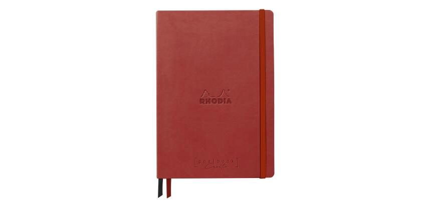 Rhodiarama Goalbook Creation rembordé rigide A5 160 pages papier Maya noir lisse dot 120g avec élastique - Nacarat