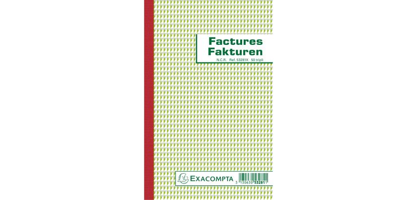 Manifold Factures 21x13,5cm 50 feuillets triple autocopiant Billingue