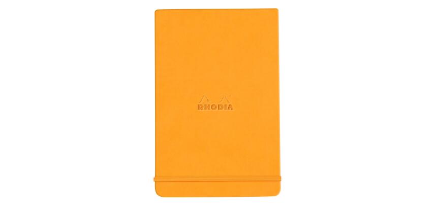 Rhodiarama Webnotepad rembordé rigide A5 192 pages ligné microperforé papier ivoire 90g fermeture élastique - Orange