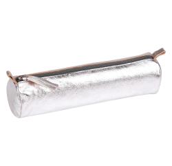 Clairefontaine Leather Round Pencil Case - #5.5x22cm - Silver