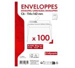 Paquet de 100 Enveloppes Blanches C6-114x162mm - Auto-Adhésives - 80g/m2 - Blanc