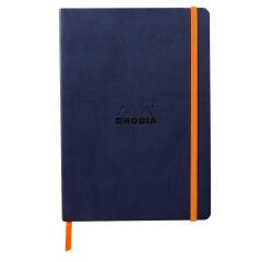 Rhodiarama softcover notitieboek A5, 80 blad gestippeld ivoorkleurig papier van 90g, sluiting met elastiek - Nachtblauw