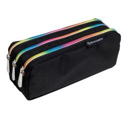 Rainbow 3-compartment rectangle pencil case - Black