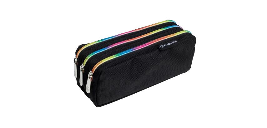 Rainbow 3-compartment rectangle pencil case - Black
