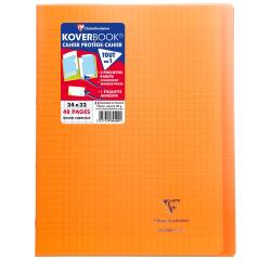 Cahier piqué Koverbook 24x32 cm 48 pages grands carreaux couverture polypropylène transparent - Orange