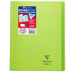 Cahier piqué Koverbook 24x32cm 96 pages petits carreaux couverture polypropylène transparent - Vert