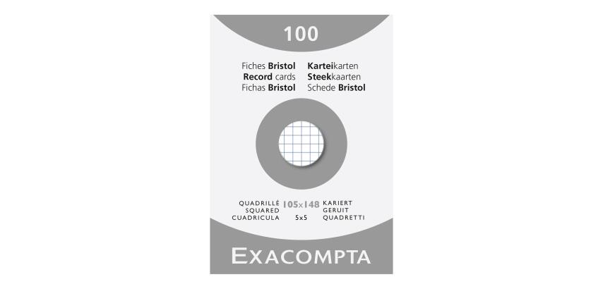 Estuche Exacompta de 100 fichas Exacompta cartulina Bristol - cuadricula 5x5 sin taladro 105x148mm - Blanco