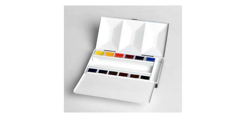 Aquarellfarben, Zierkasten mit 12 halben Näpfchen