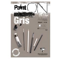 Paint'ON Gris bloc collé 30F A4 250g