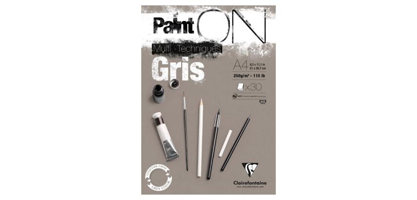 Paint'ON Gris bloc collé 30F A4 250g