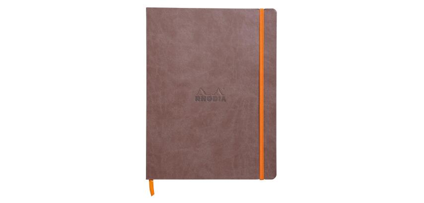 Rhodiarama carnet souple 19x25 cm 160 pages ligné papier ivoire 90g fermeture élastique - Chocolat