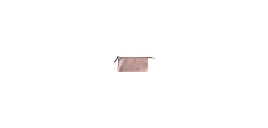 PLUME Grande pochette 2 compartiments en Daim irisé 22x11cm - Cuivre