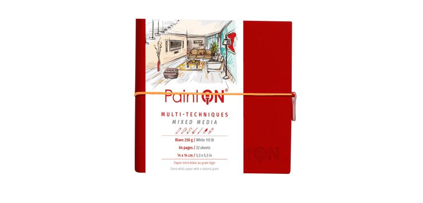 Clairefontaine Paint#ON Stitched Sketchbook - 14 x 14 cm - 32 Sheets - 250gsm - Red