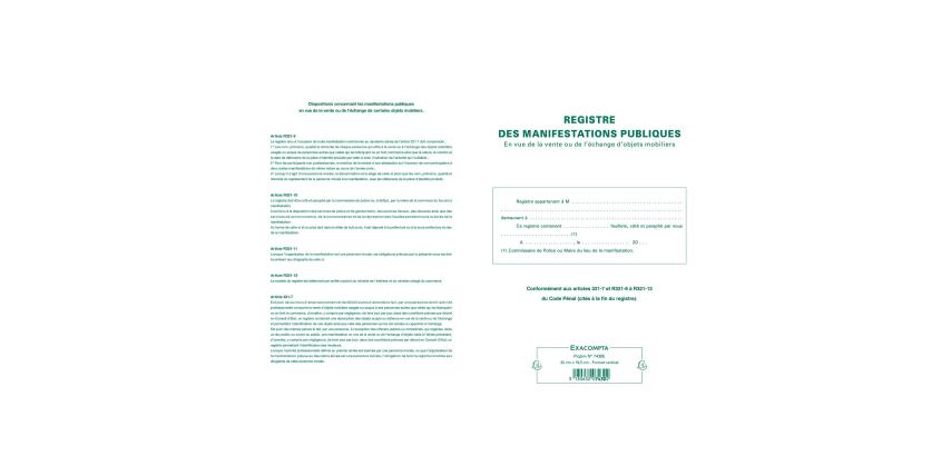 Piqûre 32x19,5cm - Registre d'identification des vendeurs en vue d'une manifestation publique - Couleurs assorties