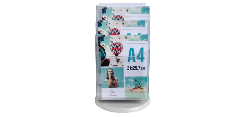 Distributeur de prospectus tourniquet de table 6 Compartiments A4 - Cristal