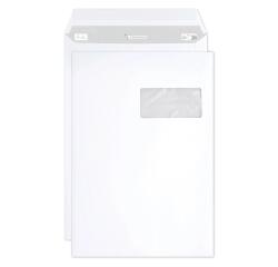 Weiße Versandtaschen haftklebend C4 229x324mm 90g, Adressfenster rechts aus PET, Kartonbox mit 250 Stück - Weiß