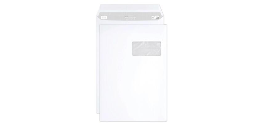 Boite de 250 Pochettes Blanches C4-229x324 mm - Auto-Adhésives - 90g/m2 - Fenêtre PET 50x100 (position 50/20) - Blanc