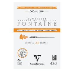 Fontaine, Aquarellpapier extraweiß satiniert/hot pressed, Block 2-seitig geleimt, 12 Blatt A4 300g