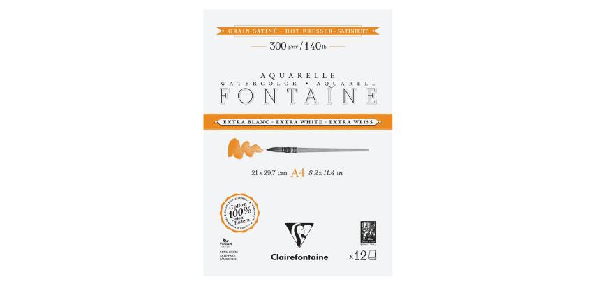 Fontaine Extra Blanc Grain Satiné bloc collé 2 côtés 12F A4 300g