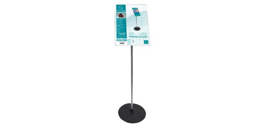 Hinweisschild zum Aufstellen, A3 vertikal, Aluminium, Exacryl - Schwarz/Alu/Kristall