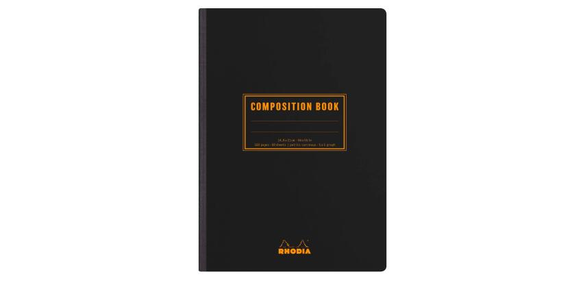 Rhodia Classic Composition book A5 petits carreaux 5x5 160 pages 80g non microperforé - Noir
