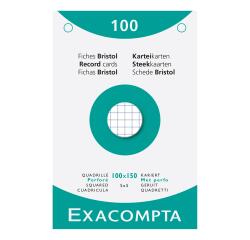 Étui de 100 fiches - bristol quadrillé 5x5 perforé 100x150mm - Blanc