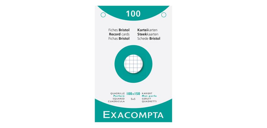 Étui de 100 fiches - bristol quadrillé 5x5 perforé 100x150mm - Blanc