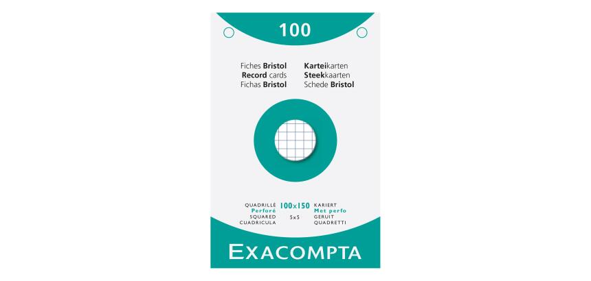 Estuche Exacompta de 100 fichas Exacompta cartulina Bristol - cuadricula 5x5 sin taladro 100x150mm - Blanco