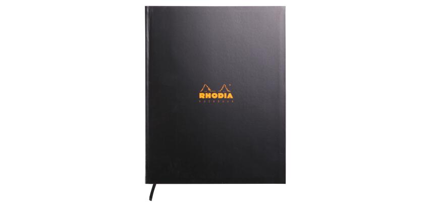 Brochure RsR Rhodiactive 90g A4+ 160 pages petits carreaux 5x5 avec cadre en-tête microperforé ruban marque-page - Noir