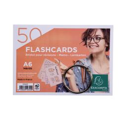 Paquet de 50 Flashcards sous film + anneau - bristol ligné perforé - format A6 - Couleurs assorties