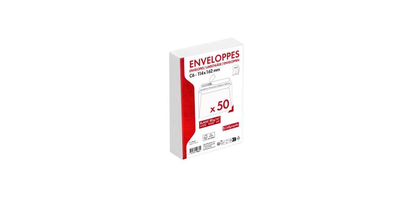Paquet de 50 Enveloppes Blanches C6-114x162mm - Auto-Adhésives - 80g/m2 - Blanc