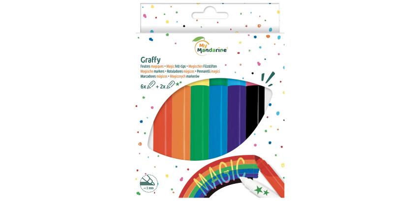 8 magic felt tip pens (6 colours + 2) - Multicolour