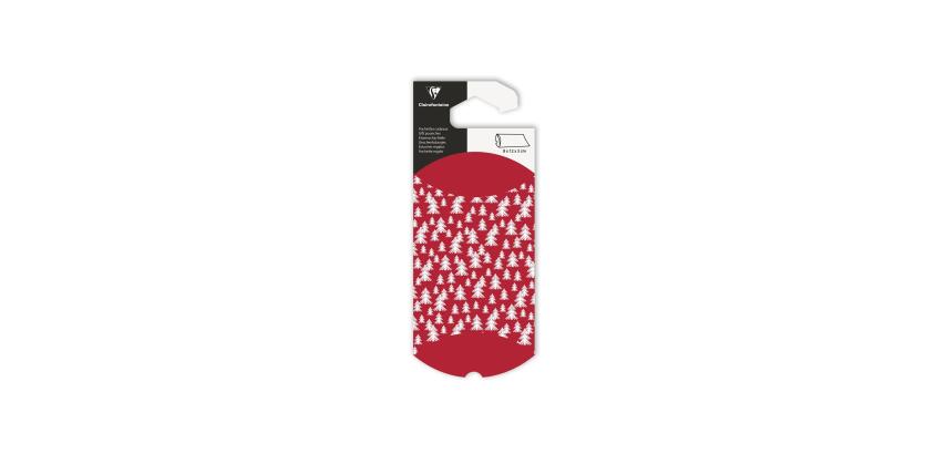 Pochette cadeau, 8x12cm, Sapins - Rouge