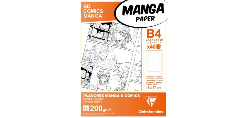 Papier für Manga, Packung/Etui mit 40 Blatt B4 200g, mit einfachem Raster