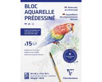 Aquarelle Prédessiné Animaux bloc collé 15F 30x40cm 300g