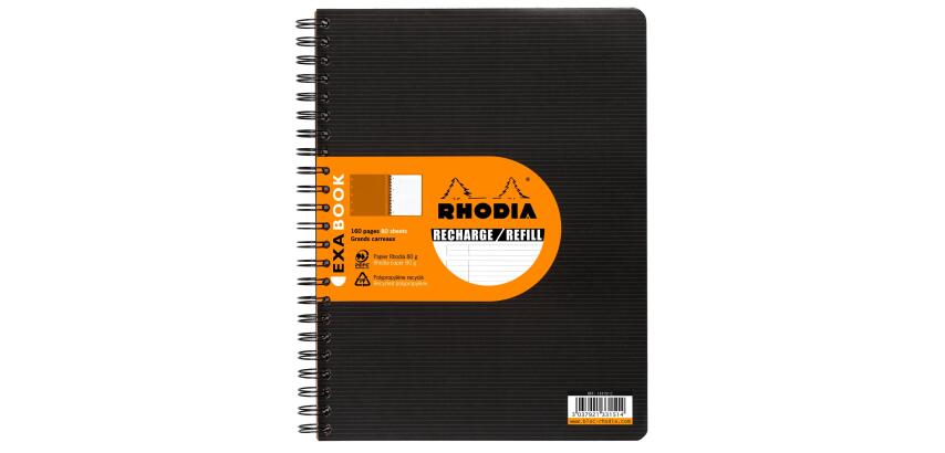 Cahier recharge Exabook Rhodiactive reliure intégrale A4+ 160 pages ligné+MC 80g - Noir