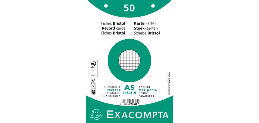 Pk50 Exa Rec Cards 14.8x21 Sq Punch Wht - White