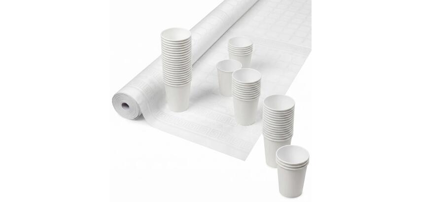 Nappe en rouleau papier damassé - 10x1,18m - Blanc