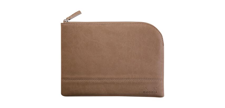 Rhodiarama etui met rits in kunstleer - maat M - 16x22 cm - Taupe