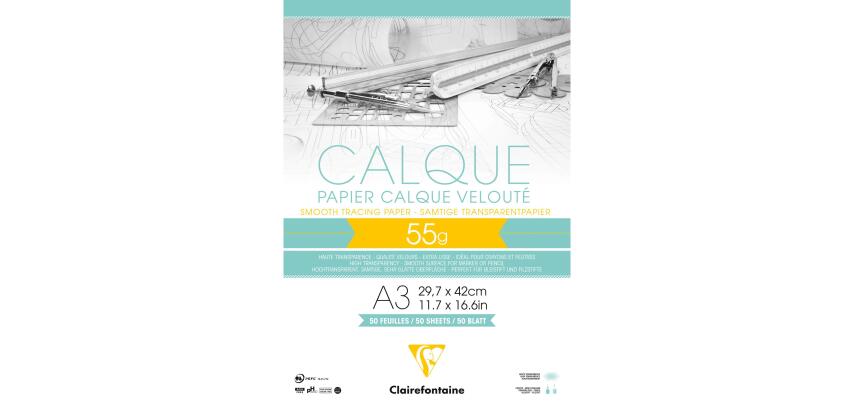 Clairefontaine Tracing Paper Pad - A3 - 50 Sheets - 55gsm