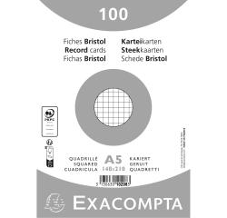 Paquete de 100 fichas Exacompta cartulina Bristol - blanco cuadricula 5x5 sin taladro 148x210mm - Blanco