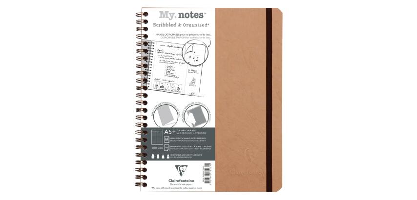 My.Notes Age Bag carnet reliure intégrale à marges détachables A5+ 120 pages détachables DOT + cadre en-tête - Tabac