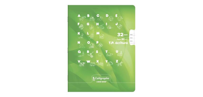 Cahier Travaux Pratiques Écriture piqué 8000 CARTE 17x22 cm 32 pages double ligne 4 mm + interligne verticale/uni 90 g - Vert anis