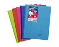 Bloc de cours agrafé grand côté Koverbook A4+ 160 pages détachables perforé 4 trous ligné + marge couverture polypropylène transparent - Assortis