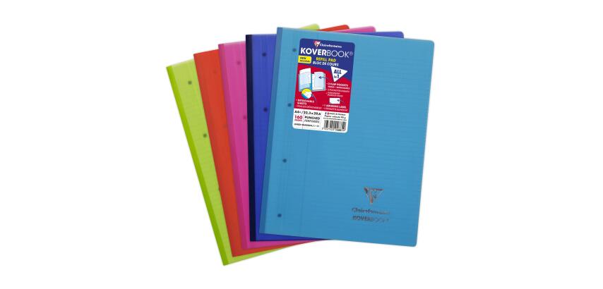 Bloc de cours agrafé grand côté Koverbook A4+ 80 feuilles détachables perforé 4 trous ligné + marge couleur aléatoire