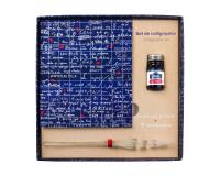 Le Mur des Je t'aime, Set de calligraphie 21x21 cm contenant une plume de verre, un flacon d'encre Rue de la Verrerie 10ml Jacques Herbin, un bloc de 60 feuilles de papier blanc 185g