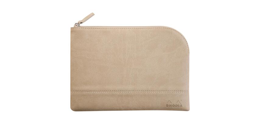 Rhodiarama pochette zippée en simili cuir - taille M (16x22 cm) - Beige