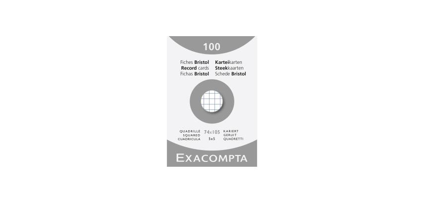 Étui de 100 fiches - bristol quadrillé 5x5 non perforé 74x105mm - Blanc